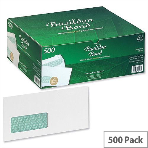 Basildon Bond DL Window Envelopes Peel and Seal White Wallet 100gsm Pack of 500 Basildon Bond DL Window Envelopes Peel and Seal White Wallet 100gsm Pack of 500