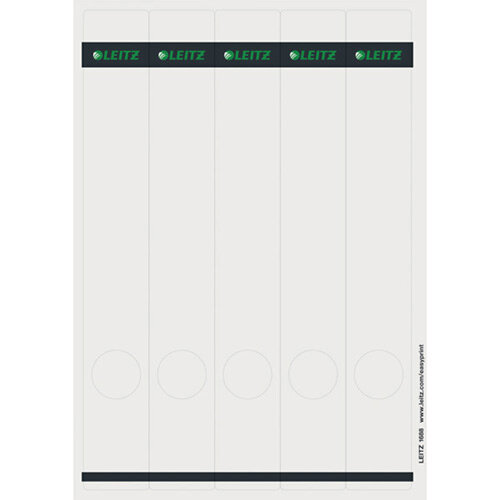 Leitz PC Printable Spine Labels for Standard Lever Arch Files Laser Long Small Grey 25 A4 Sheets - 5 Labels per Sheet 125 Labels Leitz PC Printable Spine Labels for Standard Lever Arch Files Laser Long Small Grey 25 A4 Sheets - 5 Labels per Sheet 125 Labels