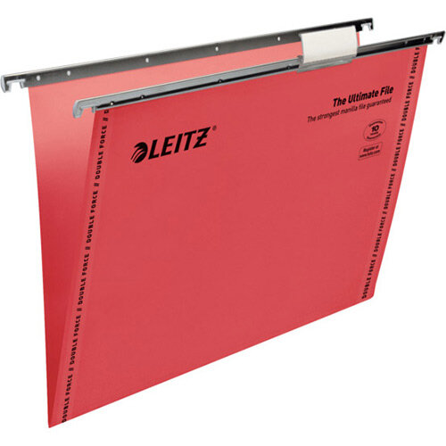 Leitz Ultimate Clenched Bar Suspension Files Foolscap V-Base Red Pack of 50 Leitz Ultimate Clenched Bar Suspension Files Foolscap V-Base Red Pack of 50