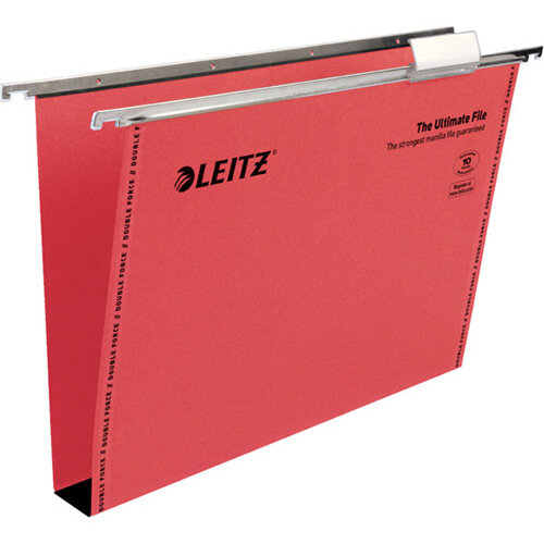 Leitz Ultimate Clenched Bar Suspension Files Foolscap Squared-Base Red Pack of 50