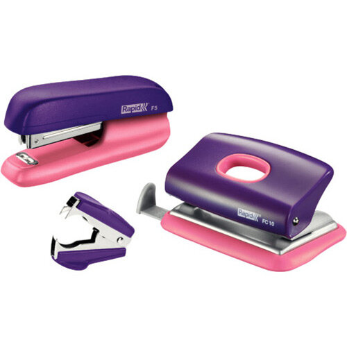 Rapid Mini Stapler F5 & Hole Punch Set Purple & Apricot Hunt Office UK