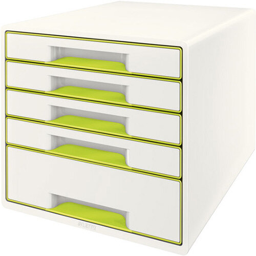 Leitz WOW Desk Cube 5 - 4 Small &1 Large Drawer Cabinet Green Leitz WOW Desk Cube 5 - 4 Small &1 Large Drawer Cabinet Green