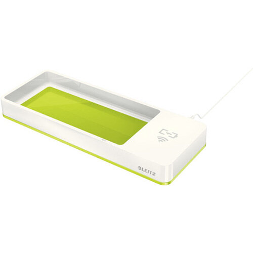 Leitz WOW Desk Organiser with Inductive Charger White &Metallic Green Leitz WOW Desk Organiser with Inductive Charger White &Metallic Green