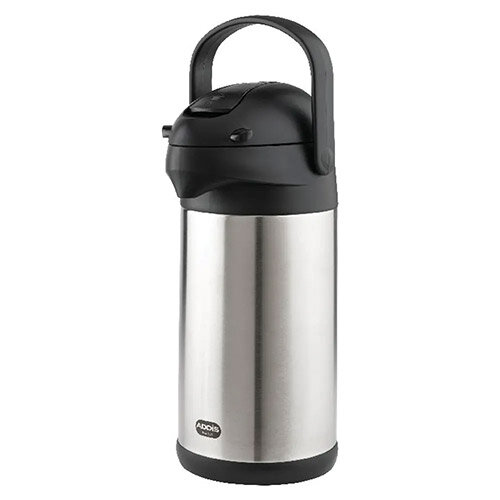 Addis President Pump Vacuum Jug Chrome Stainless Steel - 3 Litre Jug -  Hot Or Cold, Maintains Temperature For 6 Hours, Double-Walled