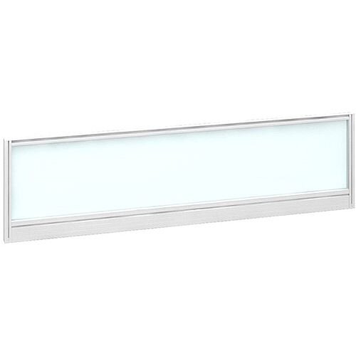 Straight Glazed Office Desk Screen 1400mmx380mm - Polar White With White Aluminium Frame Straight Glazed Office Desk Screen 1400mmx380mm - Polar White With White Aluminium Frame