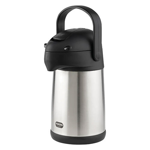 Addis President Pump Vacuum Jug Chrome Stainless Steel - 2 Litre Jug -  Hot Or Cold, Maintains Temperature For 6 Hours, Double-Walled