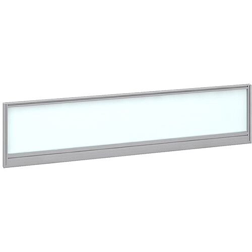 Straight Glazed Office Desk Screen 1600mmx380mm - Polar White With Silver Aluminium Frame Straight Glazed Office Desk Screen 1600mmx380mm - Polar White With Silver Aluminium Frame