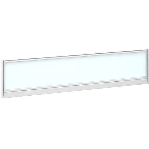 Straight Glazed Office Desk Screen 1600mmx380mm - Polar White With White Aluminium Frame Straight Glazed Office Desk Screen 1600mmx380mm - Polar White With White Aluminium Frame