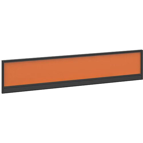 Straight Glazed Office Desk Screen 1800mmx380mm - Mandarin Orange With Black Aluminium Frame Straight Glazed Office Desk Screen 1800mmx380mm - Mandarin Orange With Black Aluminium Frame