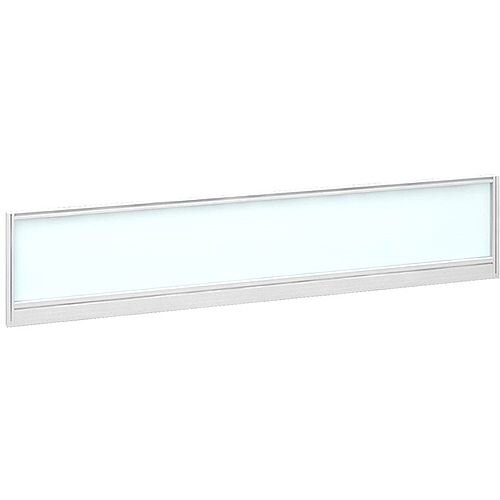 Straight Glazed Office Desk Screen 1800mmx380mm - Polar White With White Aluminium Frame Straight Glazed Office Desk Screen 1800mmx380mm - Polar White With White Aluminium Frame
