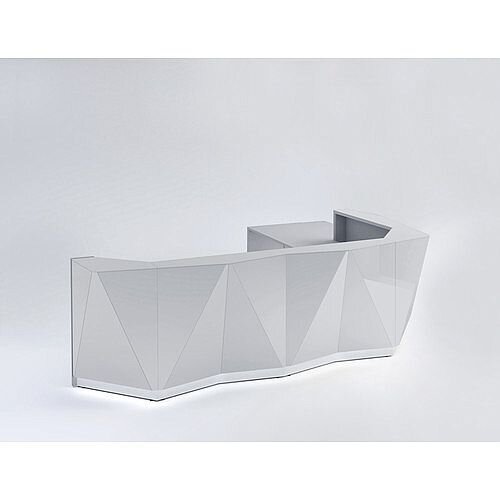 ALPA L Shaped Reception Desk with Silver Glass Front & Left Low Level Section W3967xD3135xH1100mm