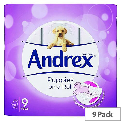 Andrex Pups Bathroom Tissue Toilet Paper Rolls White 9 Pack 4978748