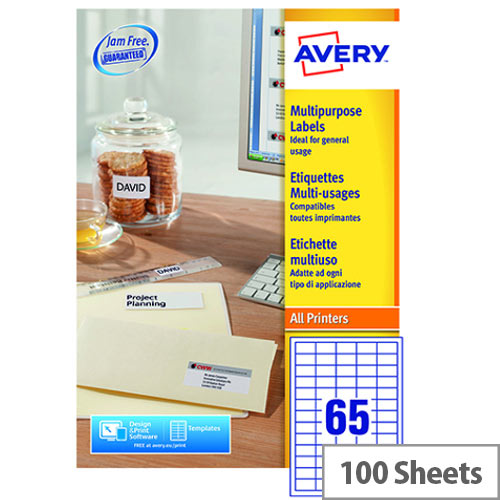 Avery 65 Per Sheet Multifunction Labels 38.1x21.2mm (6500 Labels) Avery 65 Per Sheet Multifunction Labels 38.1x21.2mm (6500 Labels)