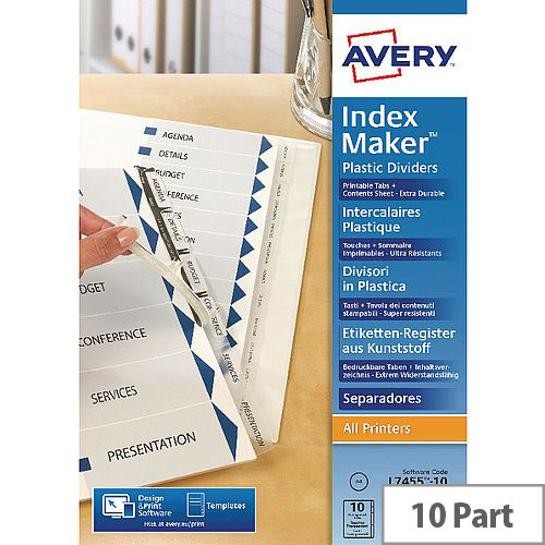 Avery Index Maker A4 10-Part White Unpunched Divider Ref 01816061 Avery Index Maker A4 10-Part White Unpunched Divider Ref 01816061