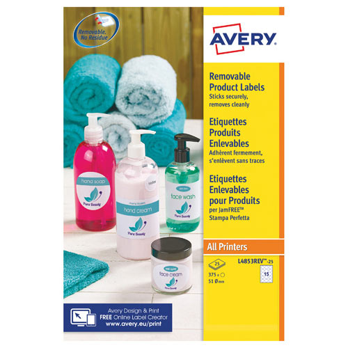 Avery Removable Labels Round 51mm 15 Per Sheet White Pack of 375 L4853REV-25 Avery Removable Labels Round 51mm 15 Per Sheet White Pack of 375 L4853REV-25
