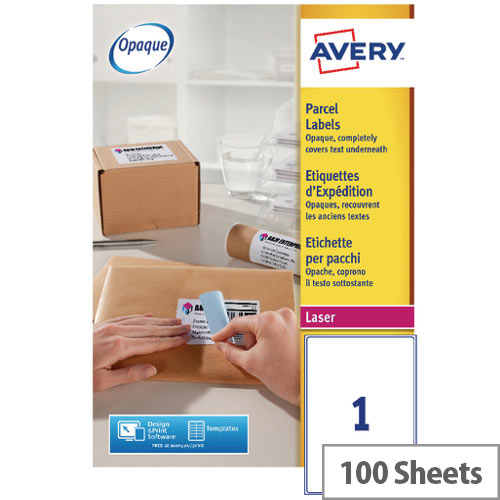 Avery White Laser Parcel Labels 199.6 x 289.1mm 1 Per Sheet Pack of 100 