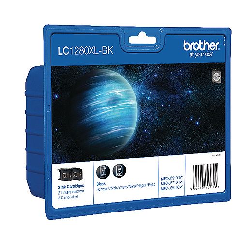 Brother LC1280XL-BK Black High Yield Inkjet Cartridge Twin Pack Brother LC1280XL-BK Black High Yield Inkjet Cartridge Twin Pack