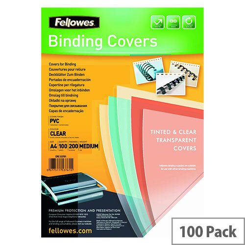 Fellowes Transparent Plastic Cover 200micron Pack of 100 A4