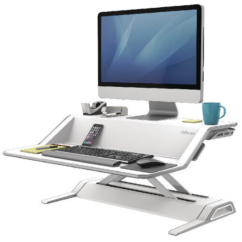 Fellowes Lotus Height Adjustable Sit Stand Desktop Workstation White. Improve Posture, Decrease Back/Neck Pain & Reduce Risk Of Heart Disease & Cardiovascular Issues. Ref 0009901