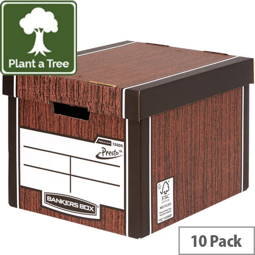 Fellowes Bankers Box Premium 726 Tall Archive Storage Box Woodgrain Pack 10 Fellowes Bankers Box Premium 726 Tall Archive Storage Box Woodgrain Pack 10