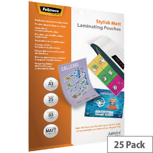 Fellowes Admire Stylish Matt A3 Laminating Pouches 160 Micron Pack of 25 5602201