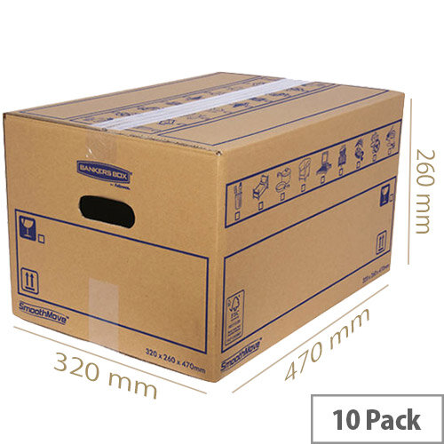 Bankers Box SmoothMove Standard Moving Box WxHxD 320 x 260 x 470mm Pack of 10 Ref 6207201