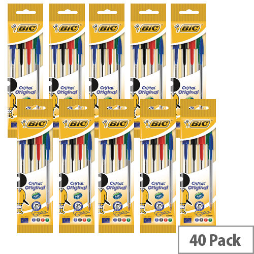 Bic Assorted Cristal Medium Ball Point 4 Pen Pouch (Pack of 10) 8308621