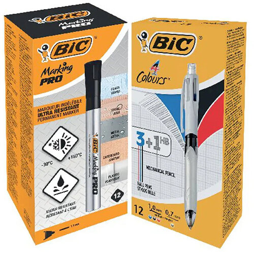 Bic 4 Colours Ballpoint Pen and Pencil (Pack of 12) FOC Bic Marking PRO Markers Black Pk12 BC810750 Bic 4 Colours Ballpoint Pen and Pencil (Pack of 12) FOC Bic Marking PRO Markers Black Pk12 BC810750