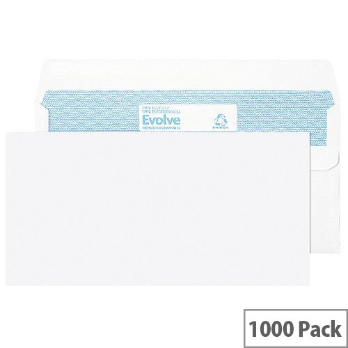 Evolve DL Recycled Envelope Self Seal White 90gsm Pack of 1000 Evolve DL Recycled Envelope Self Seal White 90gsm Pack of 1000