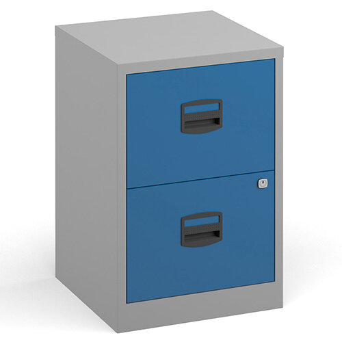 Bisley A4 Home Filer Steel Filing Cabinet With 2 Drawers - Grey With Blue Drawers