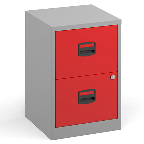 Bisley A4 Home Filer Steel Filing Cabinet With 2 Drawers - Grey With Red Drawers