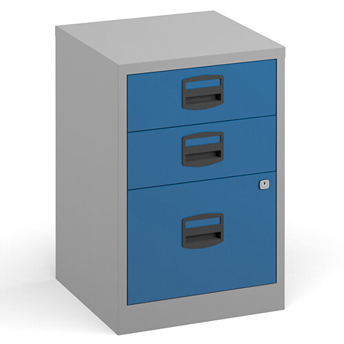 Bisley A4 home filer with 3 drawers - grey with blue drawers Bisley A4 home filer with 3 drawers - grey with blue drawers