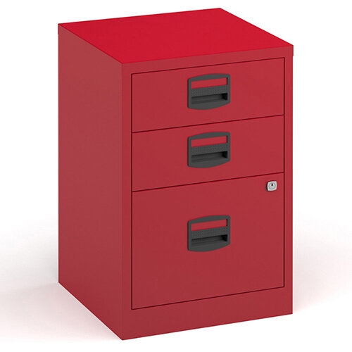 Bisley A4 Home Filer Steel Filing Cabinet With 3 Drawers - Red Bisley A4 Home Filer Steel Filing Cabinet With 3 Drawers - Red