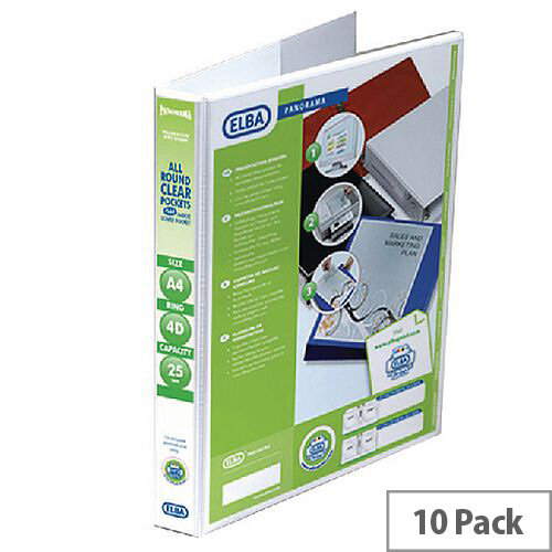 Elba Panorama Presentation Binder A4 White 4 D-Ring 25mm 128207 Pack 10 Elba Panorama Presentation Binder A4 White 4 D-Ring 25mm 128207 Pack 10