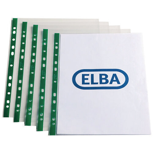 Elba Punch Pocket Green Spine A4 Clear Pack of 100 400002137 Elba Punch Pocket Green Spine A4 Clear Pack of 100 400002137