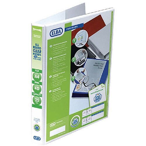 Elba Panorama Presentation Binder A4 4D-Ring 25mm White 400008416 Elba Panorama Presentation Binder A4 4D-Ring 25mm White 400008416