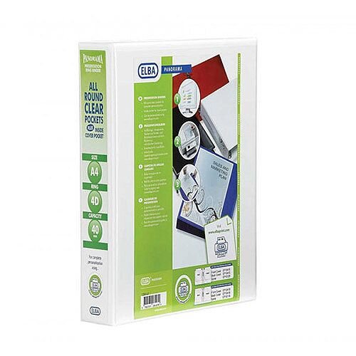 Elba Panorama Presentation Binder A4 4D-Ring 40mm White 400008419 Elba Panorama Presentation Binder A4 4D-Ring 40mm White 400008419