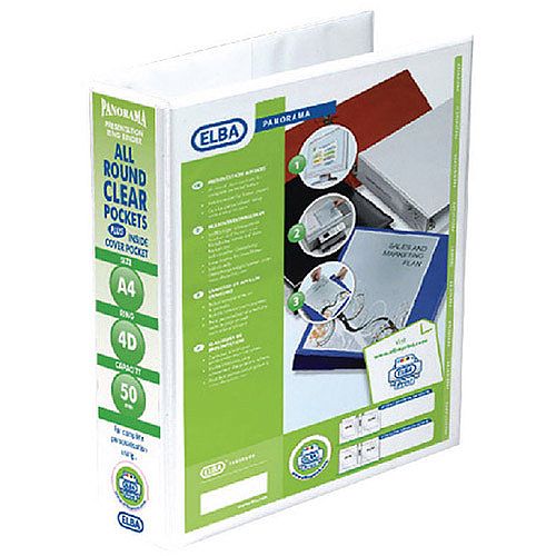 Elba Panorama Presentation Binder A4 4D-Ring 50mm White 400001309 Elba Panorama Presentation Binder A4 4D-Ring 50mm White 400001309