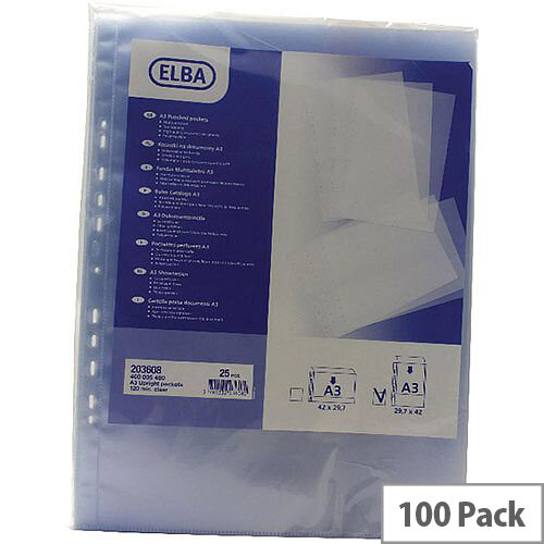 Elba Polypropylene Pocket A3 Upright Open Top Clear Pack of 100 100080921 Elba Polypropylene Pocket A3 Upright Open Top Clear Pack of 100 100080921