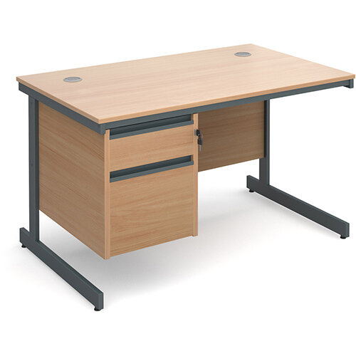 Maestro cantilever leg straight desk with 2 drawer pedestal 1228mm - beech Maestro cantilever leg straight desk with 2 drawer pedestal 1228mm - beech