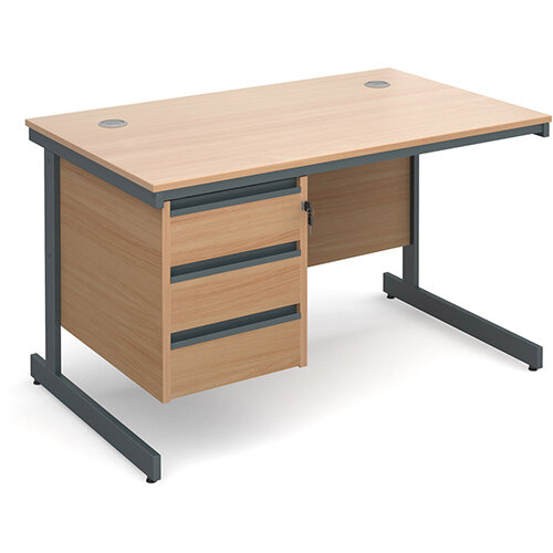 Maestro cantilever leg straight desk with 3 drawer pedestal 1228mm - beech Maestro cantilever leg straight desk with 3 drawer pedestal 1228mm - beech