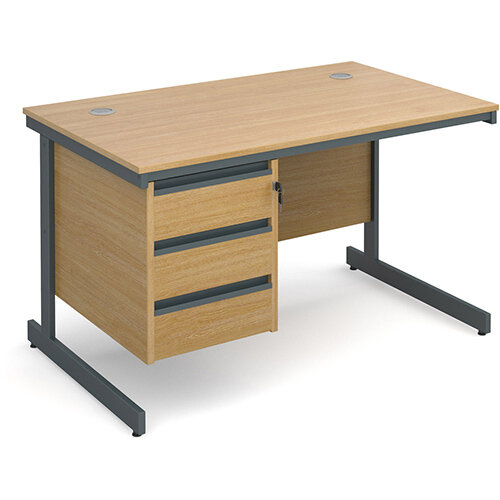 Maestro cantilever leg straight desk with 3 drawer pedestal 1228mm - oak Maestro cantilever leg straight desk with 3 drawer pedestal 1228mm - oak