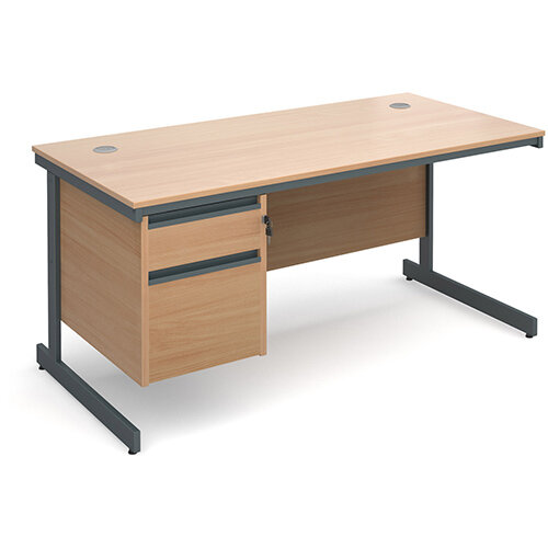 Maestro cantilever leg straight desk with 2 drawer pedestal 1532mm - beech