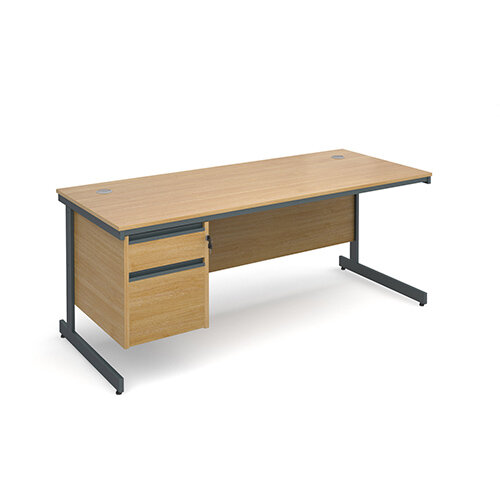 Maestro cantilever leg straight desk with 2 drawer pedestal 1786mm - oak Maestro cantilever leg straight desk with 2 drawer pedestal 1786mm - oak