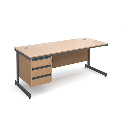 Maestro cantilever leg straight desk with 3 drawer pedestal 1786mm - beech