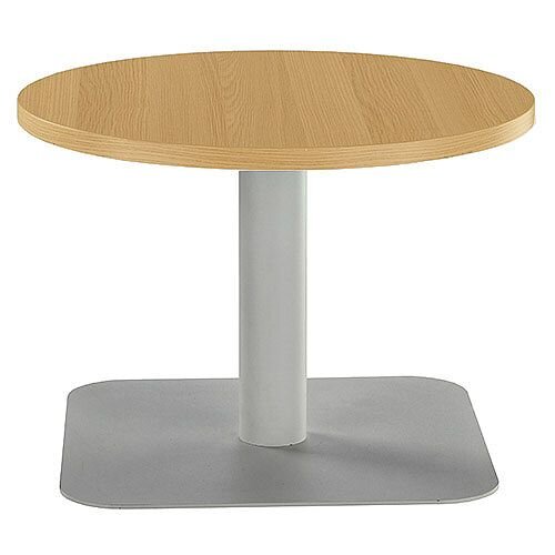 ONE Round 600mm Reception Coffee Table Oak With Silver Square Base ONE Round 600mm Reception Coffee Table Oak With Silver Square Base