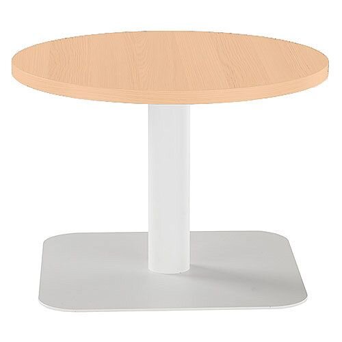 ONE Round 600mm Reception Coffee Table Beech With White Square Base ONE Round 600mm Reception Coffee Table Beech With White Square Base