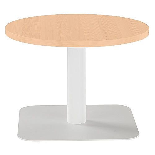 ONE Round 600mm Reception Coffee Table Beech With White Square Base