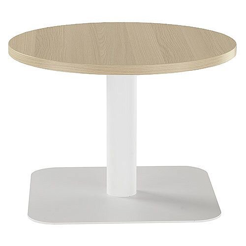 ONE Round 600mm Reception Coffee Table Grey Oak With White Base ONE Round 600mm Reception Coffee Table Grey Oak With White Base