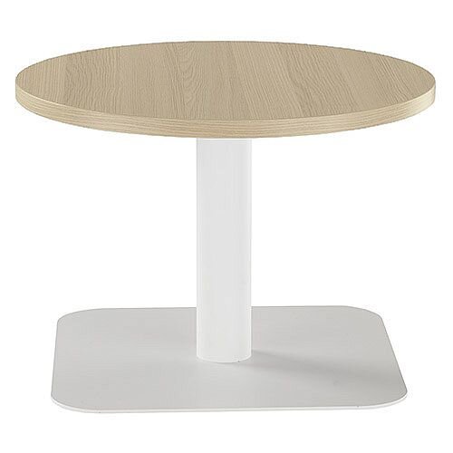 ONE Round 600mm Reception Coffee Table Grey Oak With White Square Base